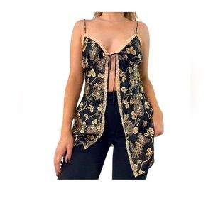 Victoria’s Secret Women’s Silk Tie Away Cami Size Small Black Gold Open Front